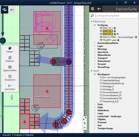 transportation network in the visTABLE software